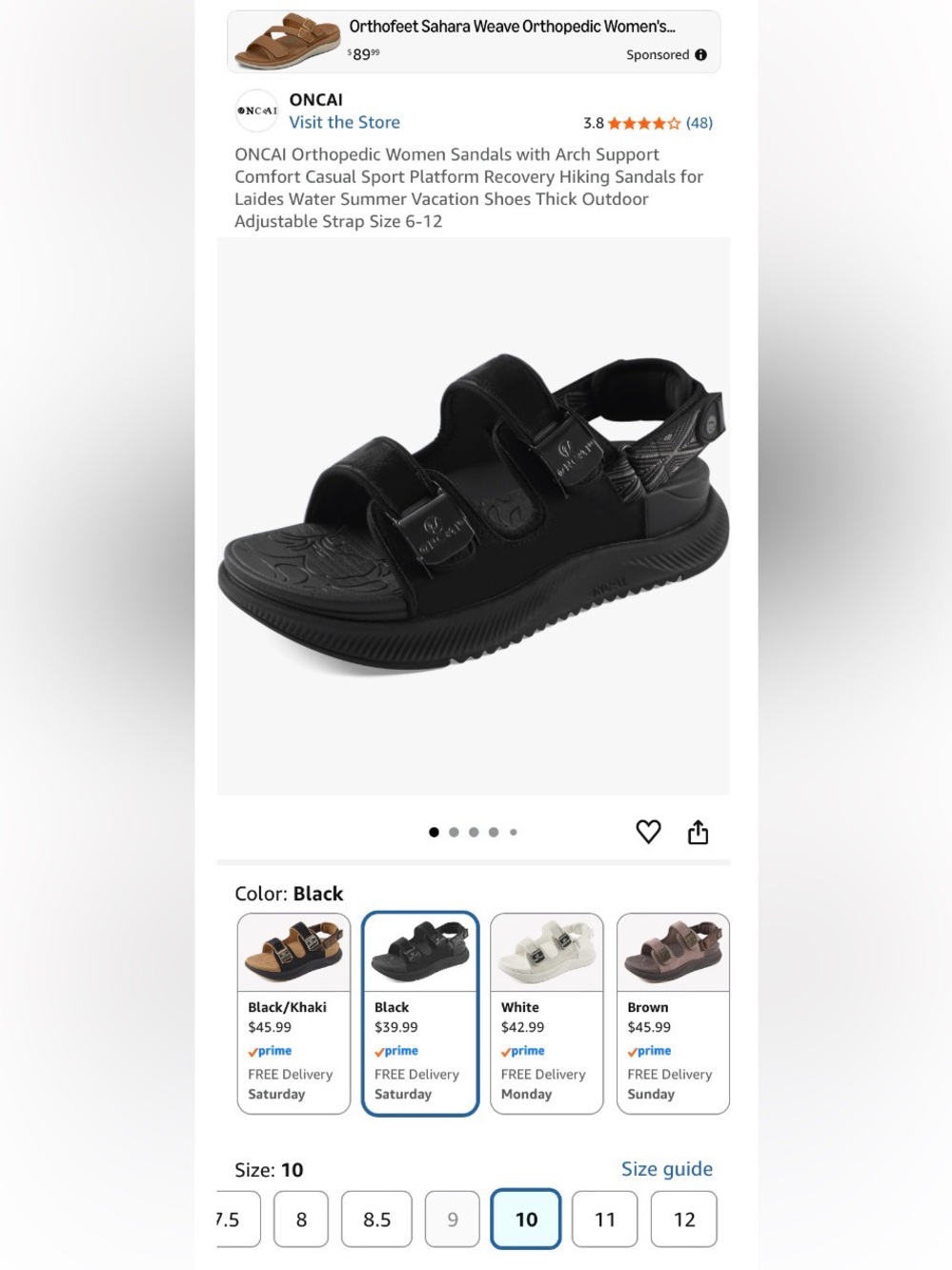 ONCAI Black Women's Orthopedic Adjustable Comfort Sandals